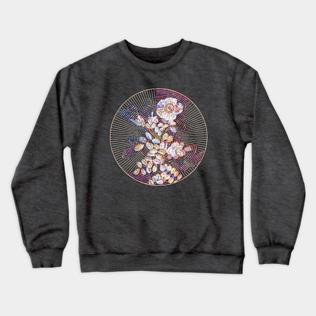 Blooming Macartney Rose Floral Rainbow Mosaic Crewneck Sweatshirt by Holy Rock Design